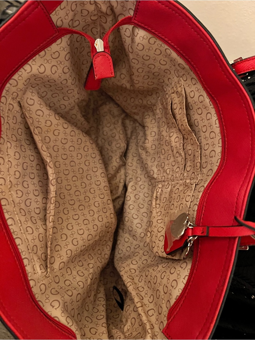 GUESS Red Embossed Leather Tote - Picture 3 of 5
